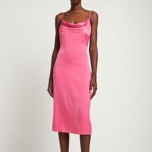 NWT WeWoreWhat Cowl satin charmeuse midi dress Size 6 Hot Pink